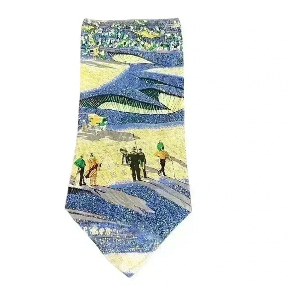 DON LOPER Men’s 100% Silk Tie Necktie Golf Scene Golfing 4” Wide - Picture 3 of 6
